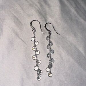 Silver Tone Dangle Earrings with Crystal Drops